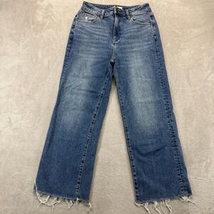 Oliver Logan Jeans Women's 28 Aberdeen Wide Leg Crop Blue Hi Rise Raw Hem Denim